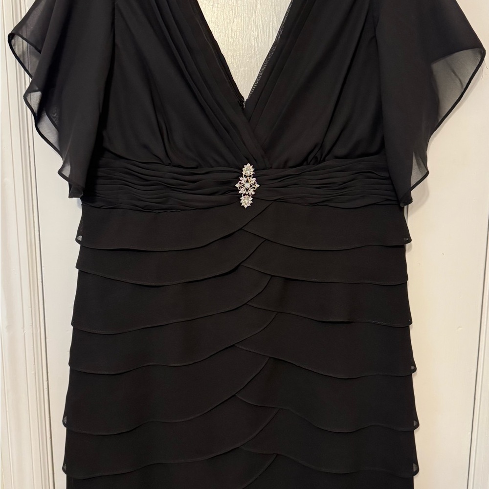 Scarlett Nite Black Sheath Midi Dress V-Neck Flutter Sleeveless